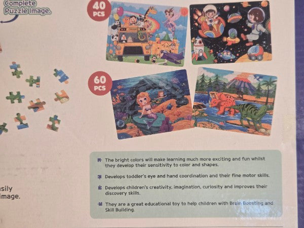 Synarry Wooden Jigsaw Puzzle Set - 4 Pack (Dinosaurs, Space, Animals, Mermaid