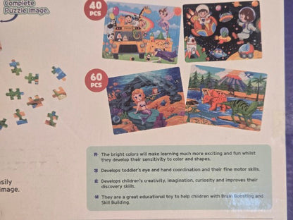 Synarry Wooden Jigsaw Puzzle Set - 4 Pack (Dinosaurs, Space, Animals, Mermaid