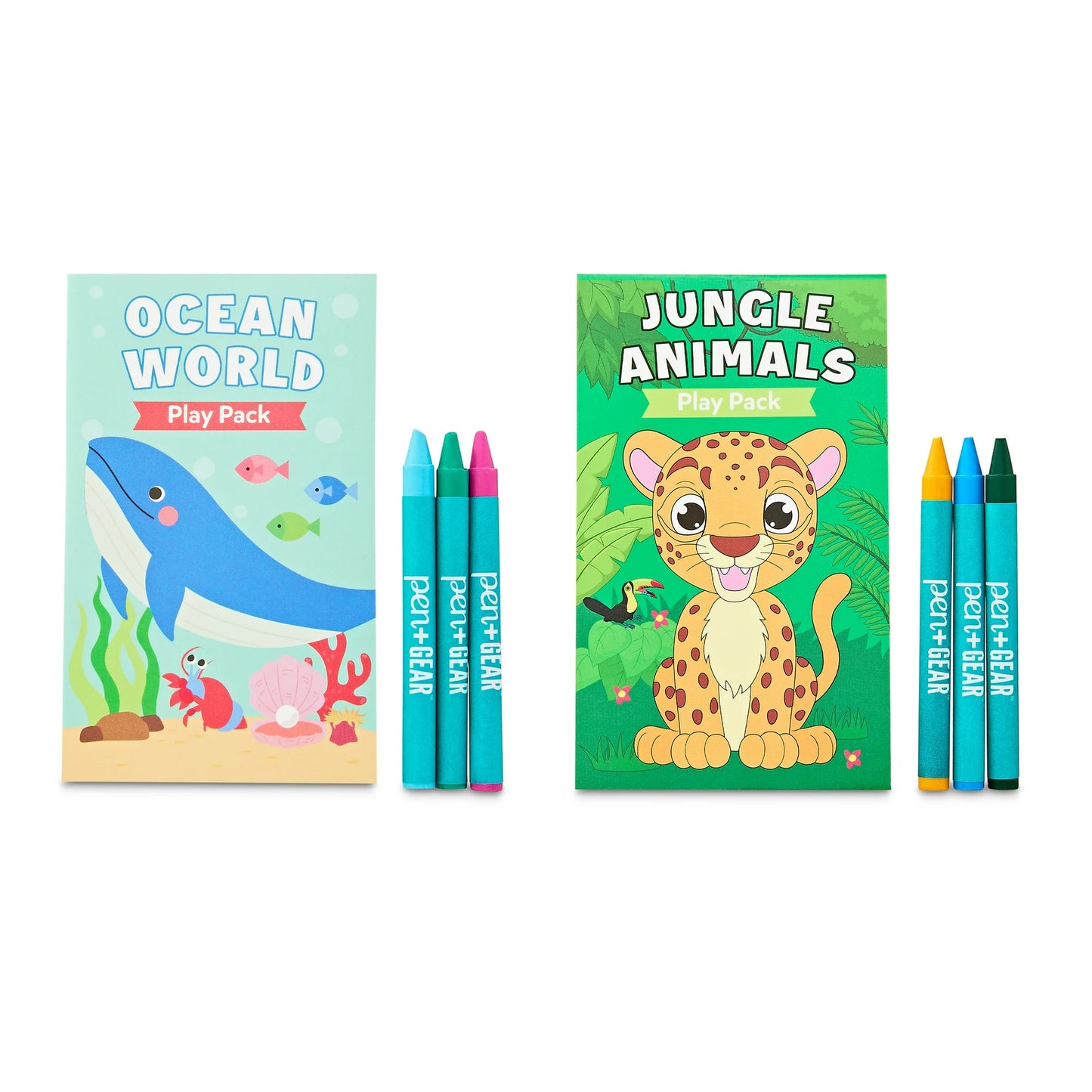 Pen+Gear 12 Mini Coloring Books With Crayons & Stickers Jungle & Ocean Animals