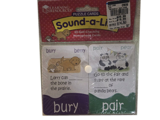 Learning Resources Sound-a-Like Puzzle Cards Homophones LER 1541 New Sealed