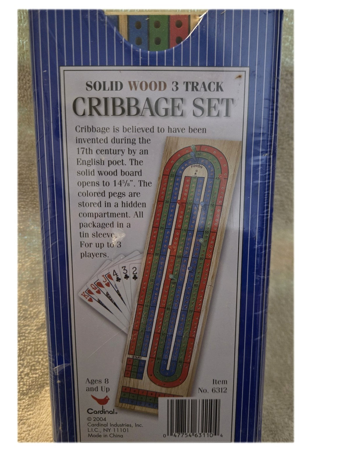 Cardinal Solid Wood 3 Track Cribbage Set - Folding Board - Cards - Pegs - Sealed