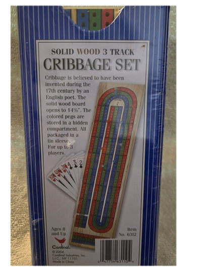Cardinal Solid Wood 3 Track Cribbage Set - Folding Board - Cards - Pegs - Sealed