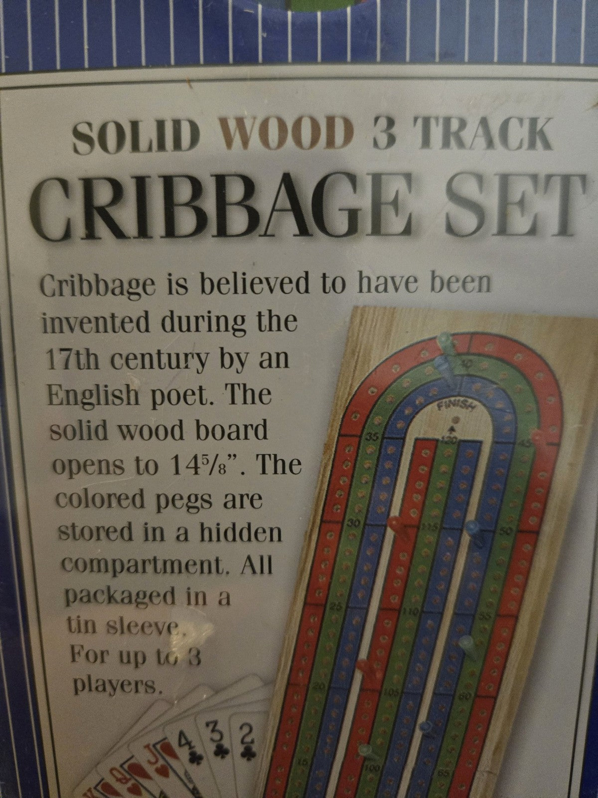 Cardinal Solid Wood 3 Track Cribbage Set - Folding Board - Cards - Pegs - Sealed