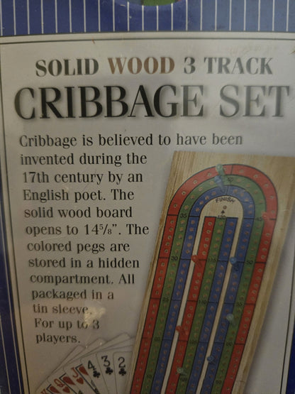 Cardinal Solid Wood 3 Track Cribbage Set - Folding Board - Cards - Pegs - Sealed