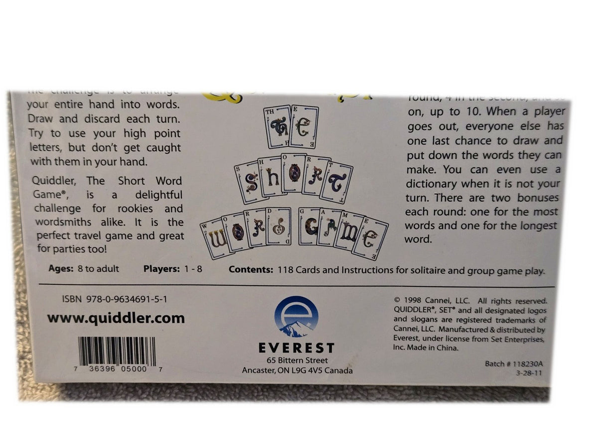 Quiddler Card Game The Short Word Game by SET Enterprises New Sealed