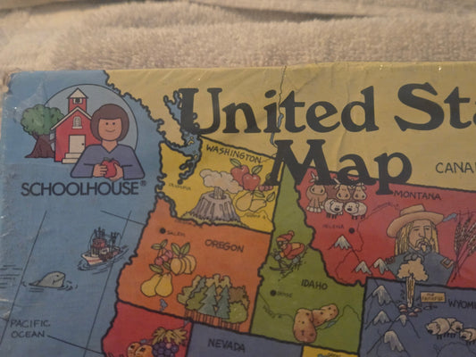 Vintage 1990 Schoolhouse US Map Giant 140 Piece Puzzle Factory Sealed New Old Stock