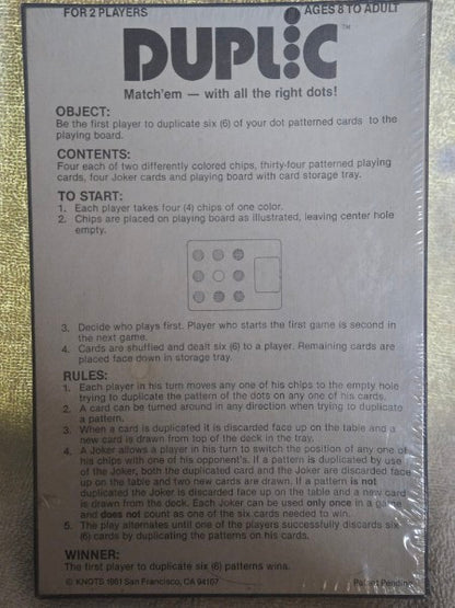 Vinintage 1981 DUPLIC Board Game by Knots Inc Factory Sealed New Old Stock (NOS)