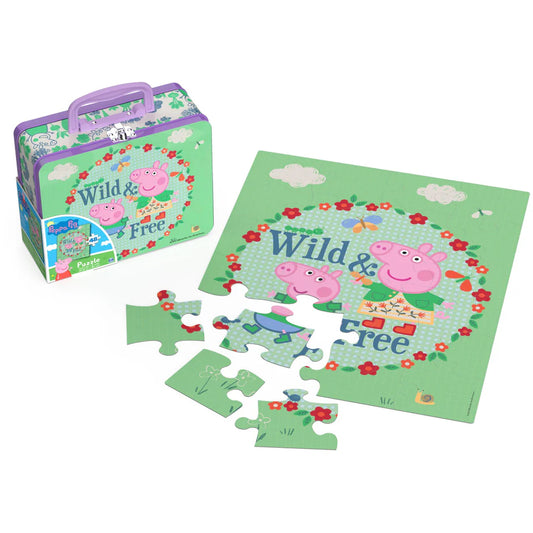 WILD AND FREE PEPPA PIG 48 PIECE PUZZLE IN COLLECTORS MINI METAL (TIN) LUNCH BOX NEW FACTORY SEALED