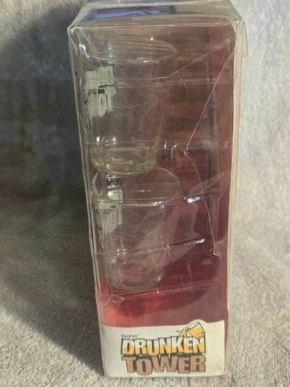 ICUP Drunken Tower Drinking Game - New In Box - 4 Shot Glasses 60 Wood Blocks