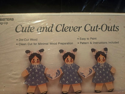 VINTAGE Demis Products Three Sisters Mini Hang-Up Die-Cut Wood Craft Kit #008667 NEW SEALED!