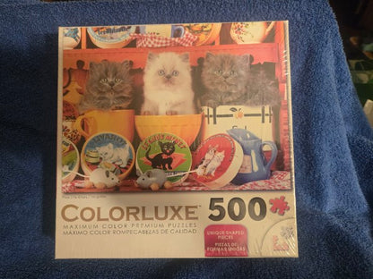 Three Little Kittens Colorluxe 500 Piece Jigsaw Puzzle - New & Sealed Super Cute
