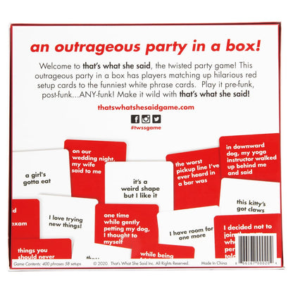 2020 That's What She Said - An Outrageous Adult Twisted Party Game In A Box New