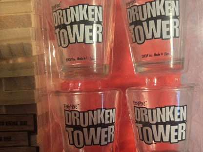 ICUP Drunken Tower Drinking Game - New In Box - 4 Shot Glasses 60 Wood Blocks