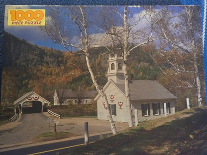 Vintage Golden 1000 Piece Puzzle Festive Village New England Covered Bridge NEW Sealed