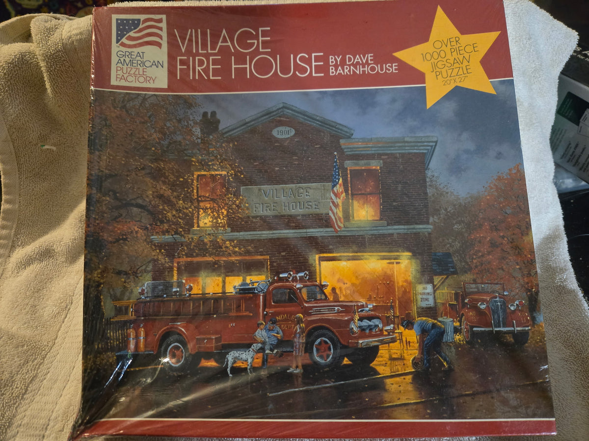 Great American Puzzle Factory Village Fire House 1000 Pc Sealed Dave Barnhouse