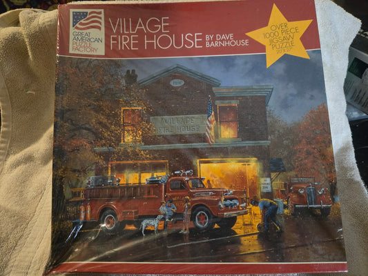 Great American Puzzle Factory Village Fire House 1000 Pc Sealed Dave Barnhouse
