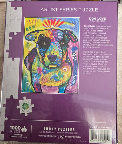 Lucky Puzzles Dean Russo DOG LOVE 1000 Piece Jigsaw Puzzle Artist Series NEW FACTORY SEALED