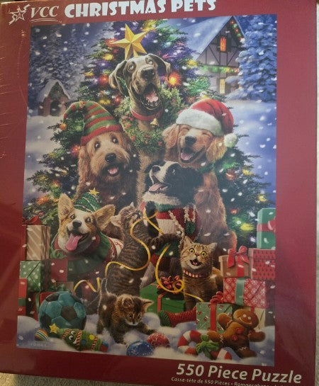 Vermont Christmas Company Christmas Pets 550 Pc Jigsaw Puzzle Dogs Cats Sealed