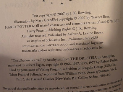 Harry Potter Deathly Hallows 1st Edition 1st Print 1-10 Line 759 Page Variant