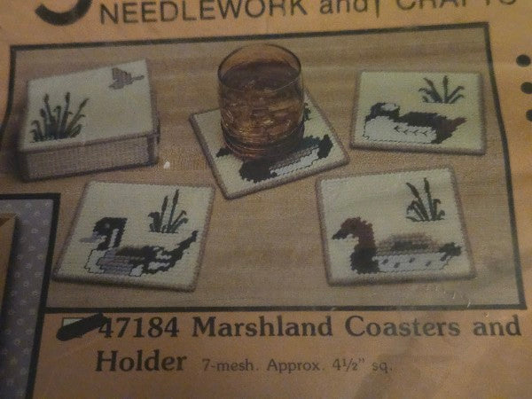 Vintage Mary Maxim Marshland Coasters & Holder Kit 47184 SEALED Ducks NOS
