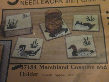 Vintage Mary Maxim Marshland Coasters & Holder Kit 47184 SEALED Ducks NOS