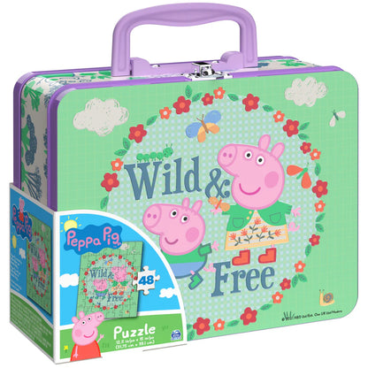 WILD AND FREE PEPPA PIG 48 PIECE PUZZLE IN COLLECTORS MINI METAL (TIN) LUNCH BOX NEW FACTORY SEALED