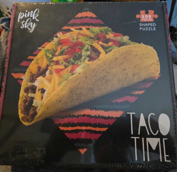 Pink Sky Taco Time 500 Piece Shaped Jigsaw Puzzle Factory Sealed Foodie Novelty