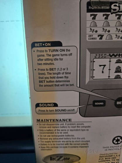 RECZONE SLOT LAS VEGAS STYLE ELECTRONIC CLASSIC SLOT GAME UP TO 3 LINE BETS NIP