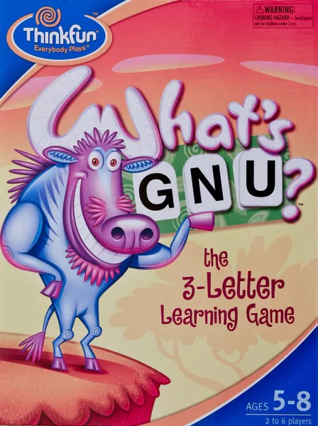 WHAT'S GNU? THE 3 LETTER LEARINGN GAME FOR AGES 5+ BY THINK FUN NEW SEALED
