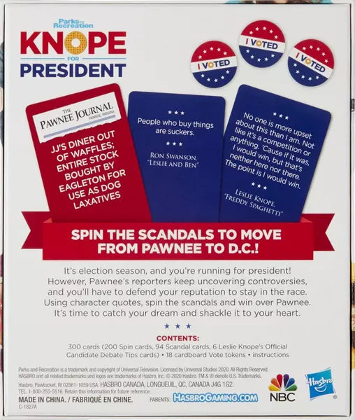 Parks And Recreations KNOPE FOR PRESIDENT Party Game for Bad Politics New Factory Sealed