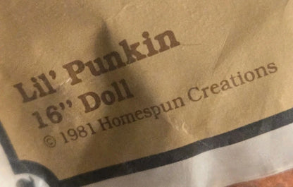 VINTAGE 1981 HOMESPUN CREATION 18" LIL' PUNKIN DOLL SEWING CRAFT KIT NEW SEALED