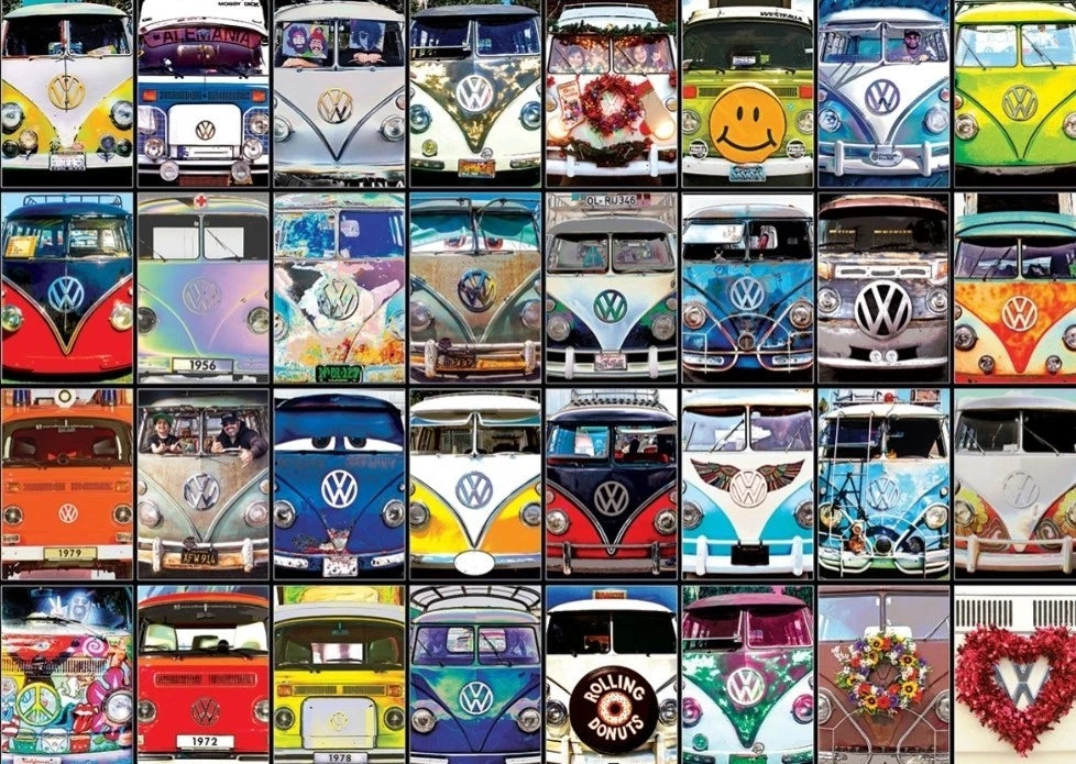 EUROGRAPHICS VW COOL FACES 1000 PIECE PUZZLE. 32 PICS OF VW  VANS BUS NEW SEALED