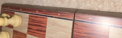 KIDAMI WOOD PIECE FOLD UP CHESS SET  COMPACT TRAVEL S 12" X 10.5" NUMBERED BOARD