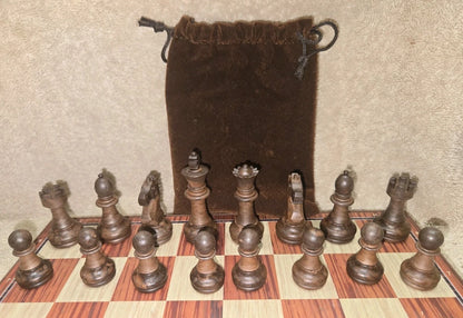 KIDAMI WOOD PIECE FOLD UP CHESS SET  COMPACT TRAVEL S 12" X 10.5" NUMBERED BOARD