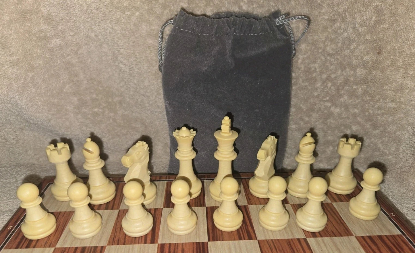 KIDAMI WOOD PIECE FOLD UP CHESS SET  COMPACT TRAVEL S 12" X 10.5" NUMBERED BOARD