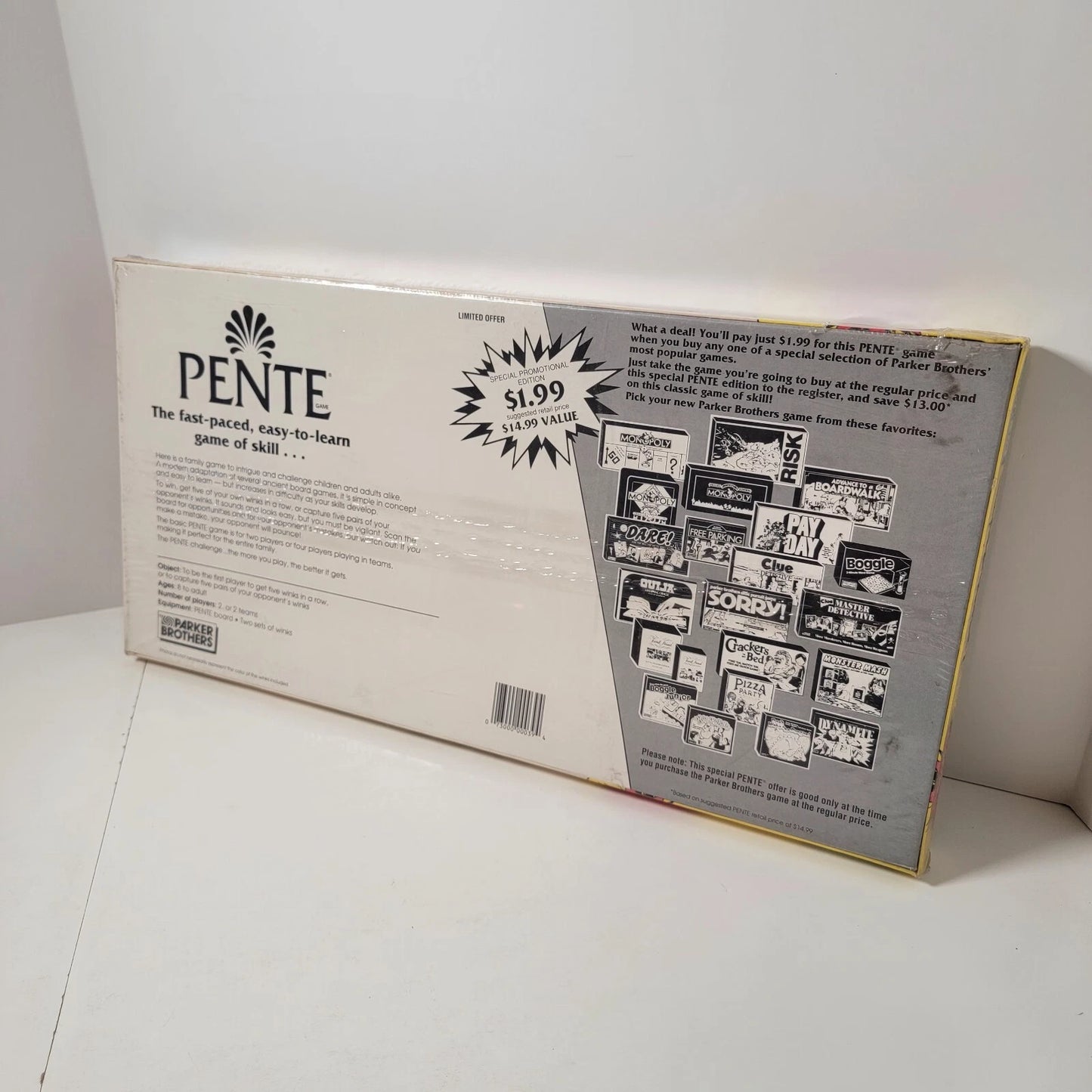 PARKER BROTHERS PENTE GAME.  RARE 1989 GAME $1.99 PROMOTION BOX EDITION NEW SEALED