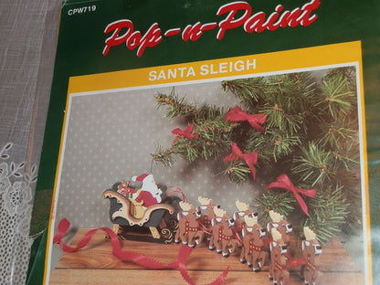 POP N PAINT SANTA SLEIGH WOODEN CHRISTMAS CRAFT SET SANTA & REINDEER CPW719 NEW