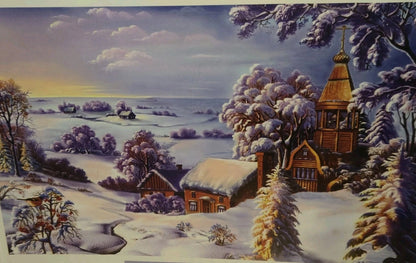 "THE SNOW IS WHITE" 1000 PC PUZZLE PRAIRIE WINTER SCENE W CHURCH PINE TREES BIRD