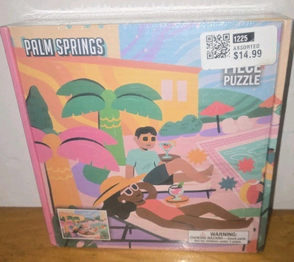 De Board 500 Pc Jig Saw Puzzle "Palm Springs" Poolside Vacation Picture New Seal