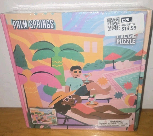 De Board 500 Pc Jig Saw Puzzle "Palm Springs" Poolside Vacation Picture New Seal