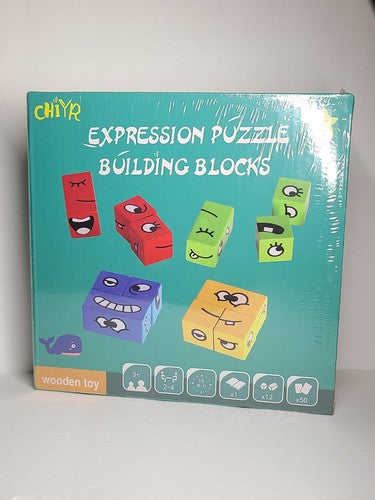 Chiyr Wooden Expressions Matching Block Puzzles Building Cubes Toy Borad Games