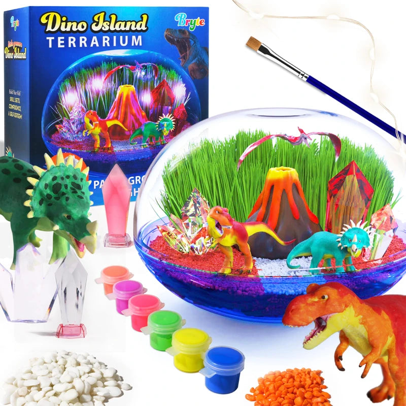 BRYTE Dino Island Terrarium Kit Kids Grow Science STEM Toy LED Light New